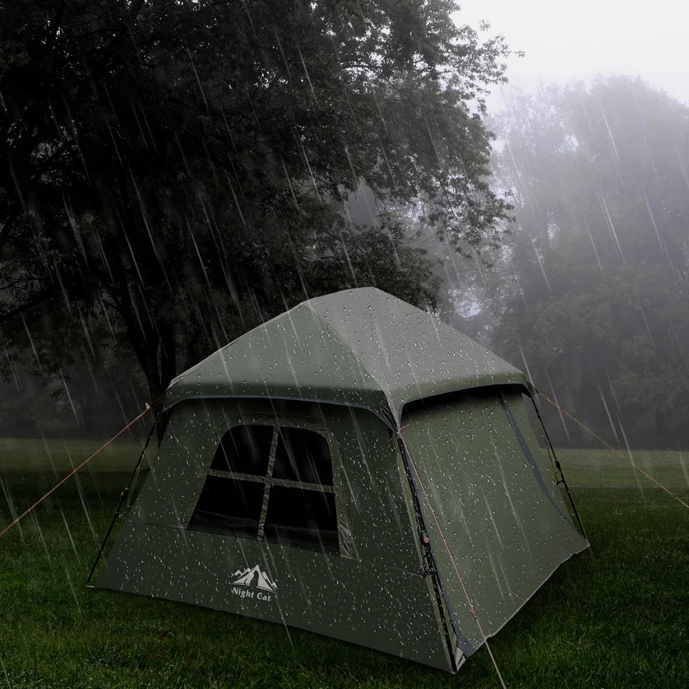 4 Person Pop Up Camping Tent, Blackout Cabin Tent with Vestibule & Rainfly, Waterproof Instant Easy Setup Family Tent, Dark Room Outdoor Tent for Camping, Hiking, Backyard