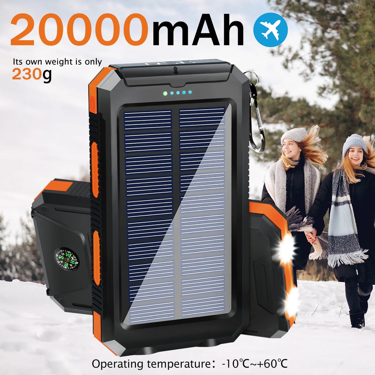 30000mAh Solar Power Bank Portable Charging Powerbank Dual 5V USB Ports 2 LED Light Flashlight for IPhones Outdoor Camping Hiking