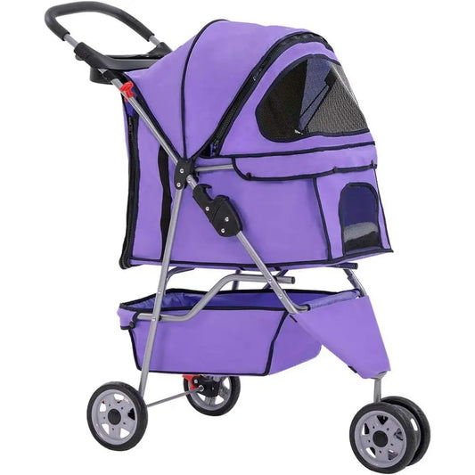 3-Wheel Pet Stroller for Dogs and Cats with Cup Holder, Waterproof Design, and Removable Liner