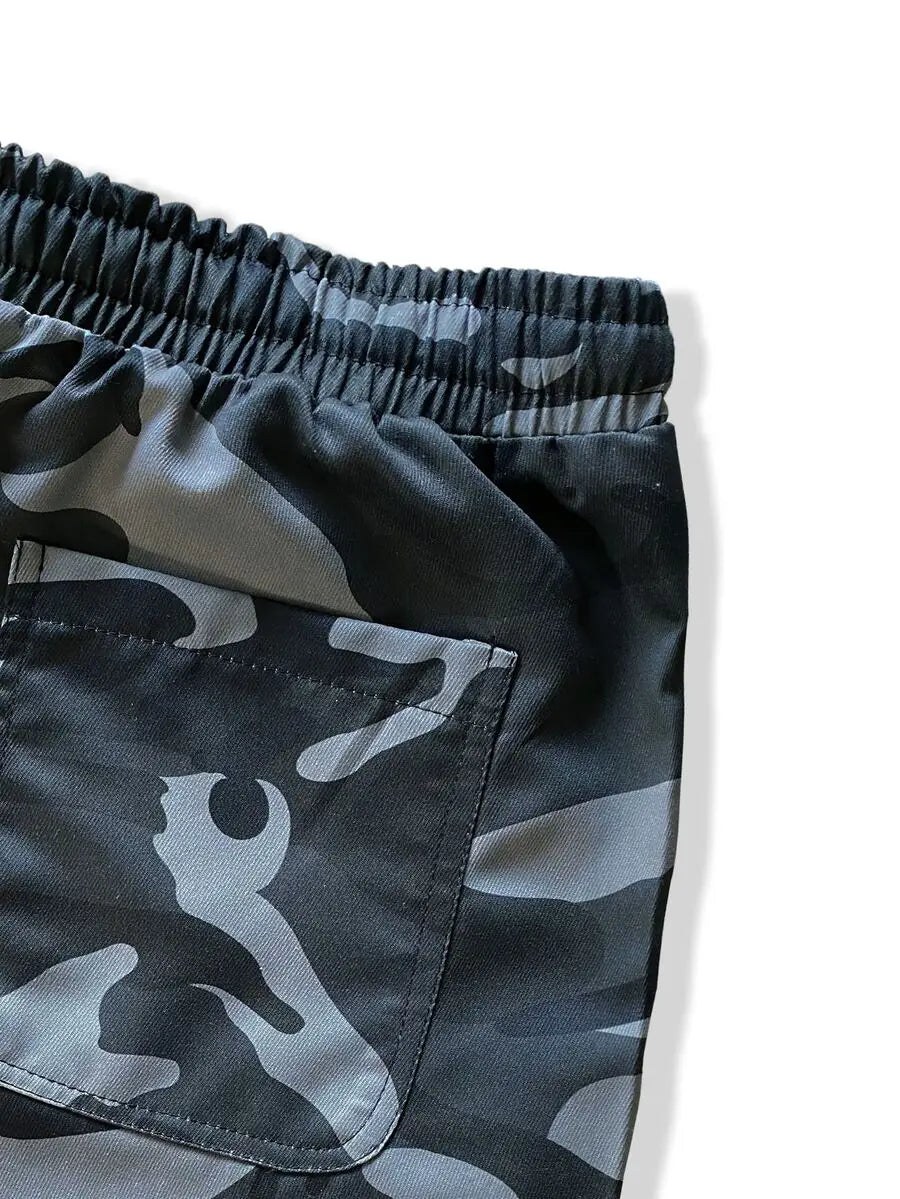 Loose Fit Camo Print Flap Pocket Drawstring Waist Cargo Pants For Men Fall