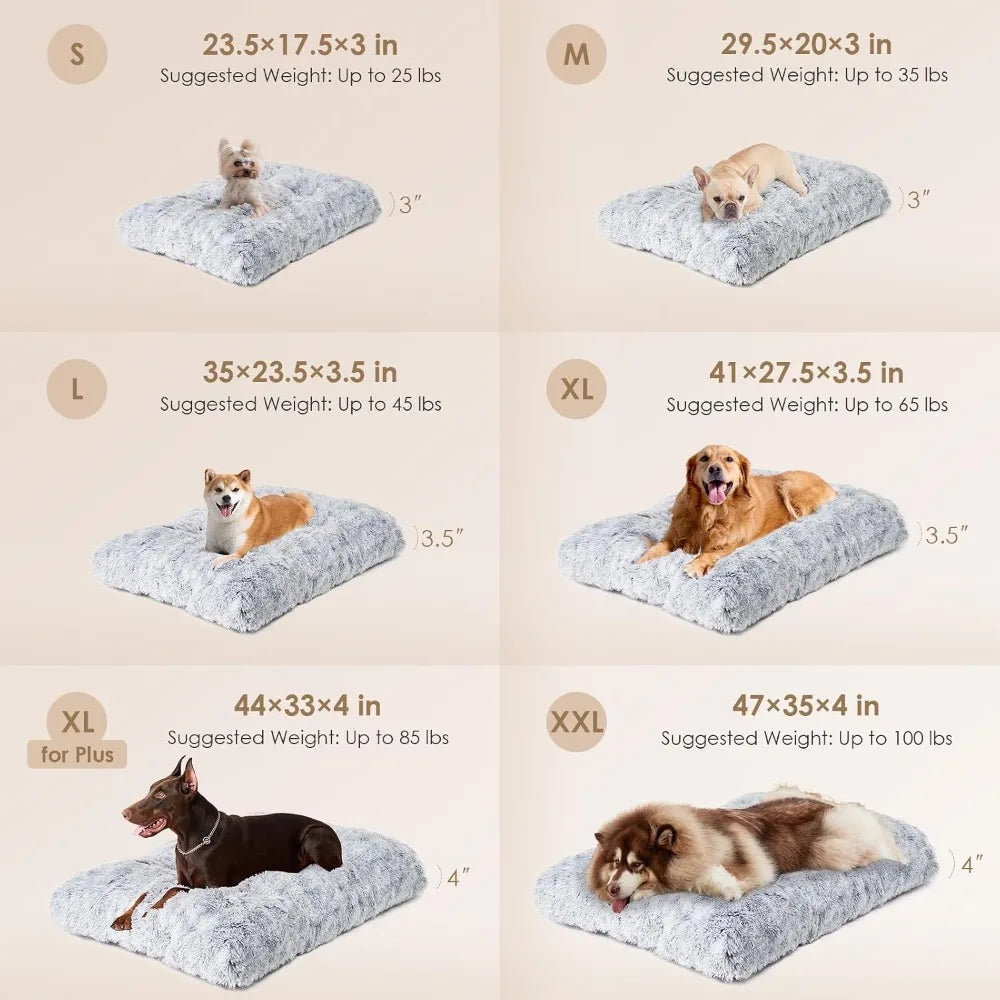 Fluffy Faux Fur Dog Crate Bed, Plush Calming Pad for Medium Dogs, Washable Soft Mat with Non-Slip Bottom