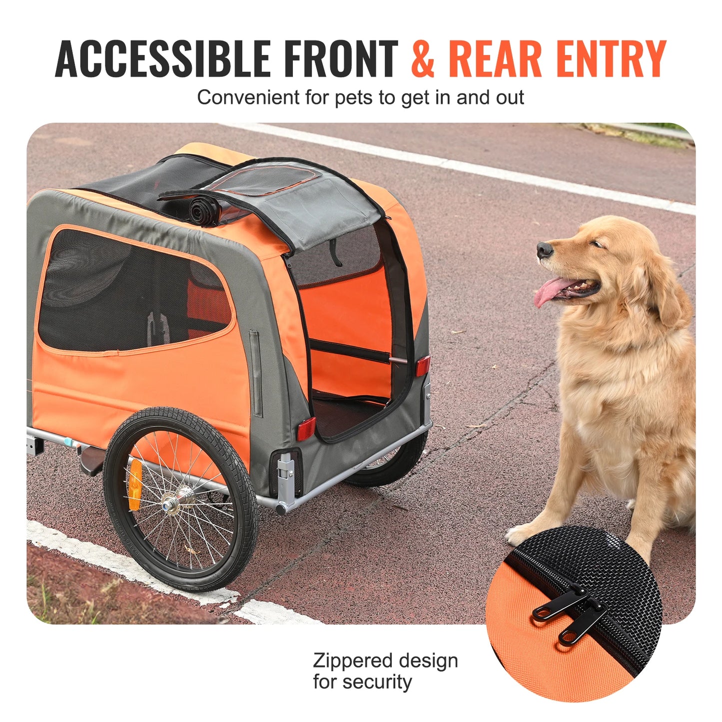 66lbs Pet Cart Bicycle Carrier Dog Bike Trailer With Folding Frame & Wheels Reflectors Flag for Dogs Accessories