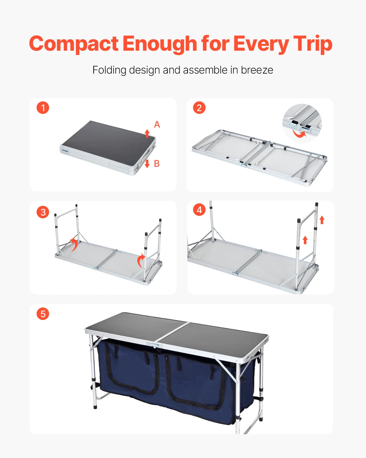 Camping Kitchen Table Folding Outdoor Cooking Table Aluminum Lightweight Portable Cook Station Foldable Camp Table
