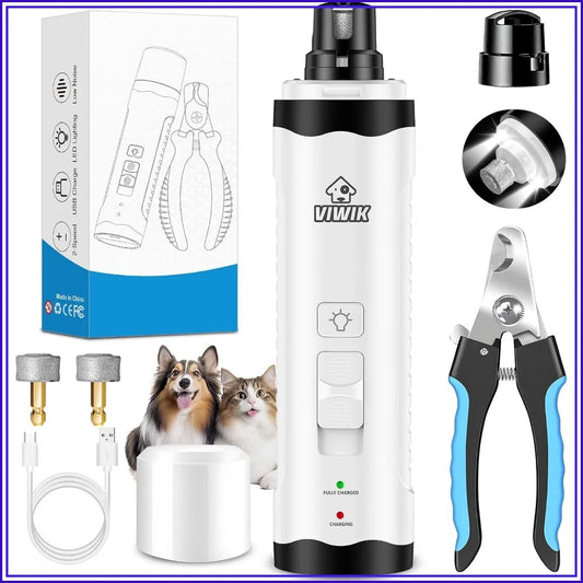 2-Speed Electric Dog Nail Grinder with LED Light, Quiet Rechargeable Pet Nail Trimmer for Small to Large Dogs & Cats, Grooming Supplies