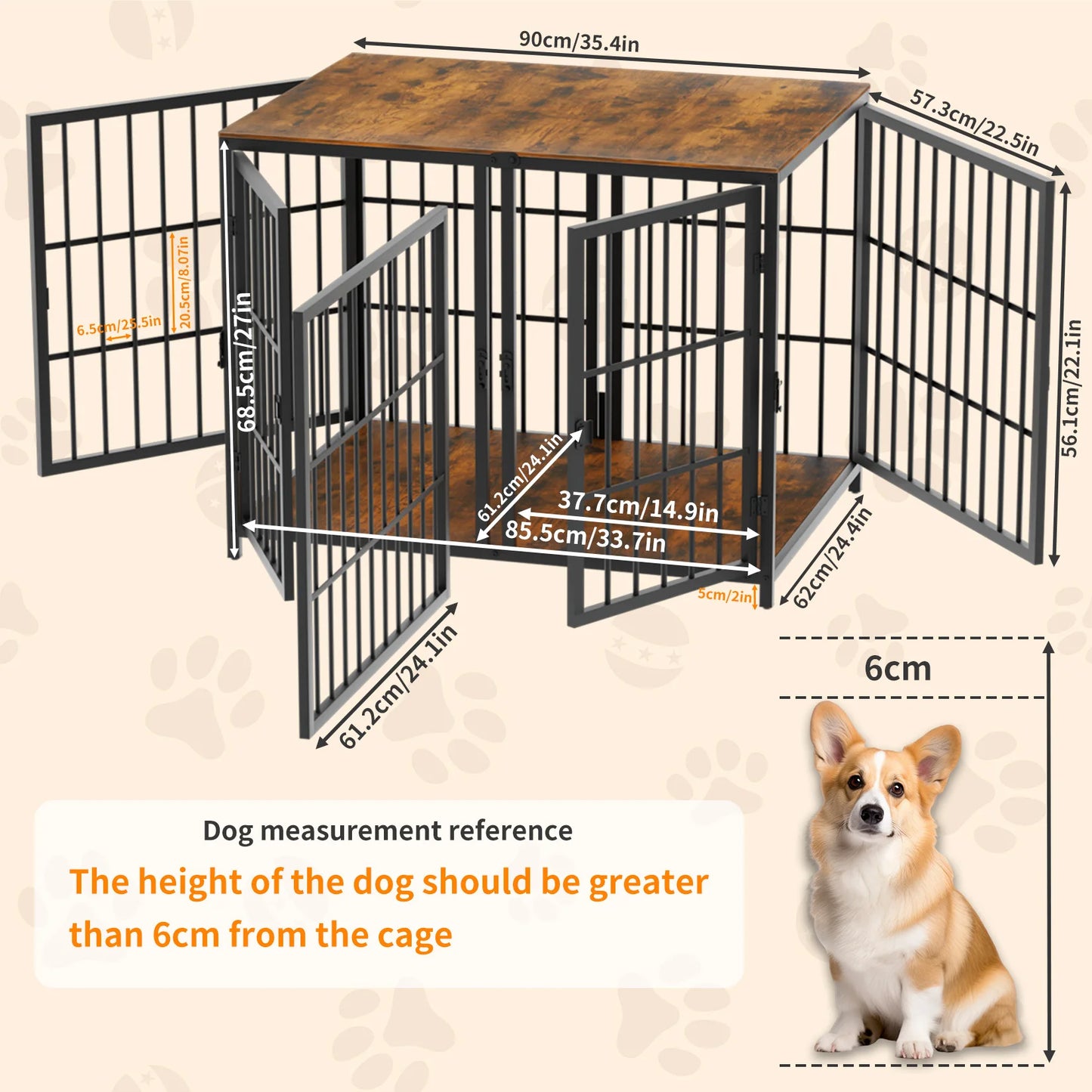XXXL Wooden Dog Crate End Table Furniture Style Pet Kennel Cage w/ Four Doors and Lock Latches Divider for Medium to Large Dogs