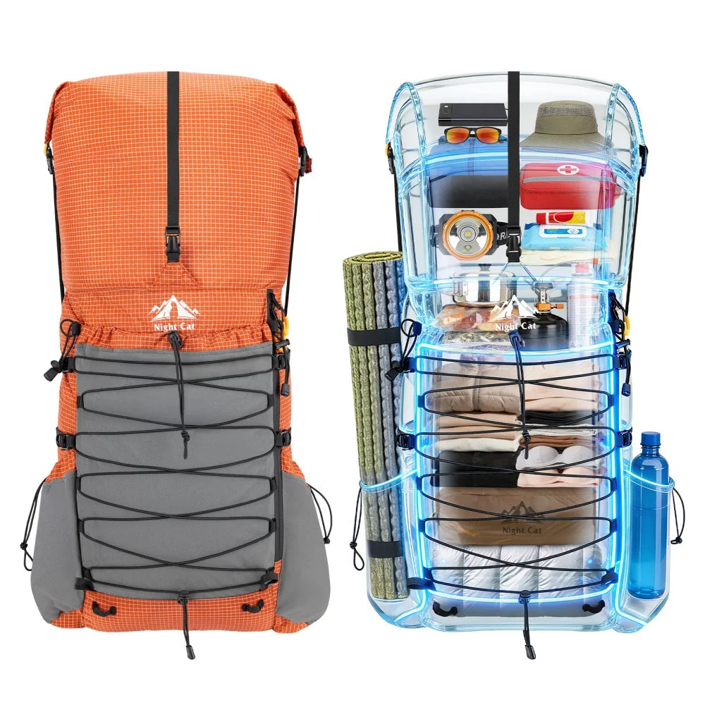 Internal-frame Hiking Backpack: 50L / 60L / 70L Roll Top Lightweight Travel Backpack with Rain Cover for Men Women Hiking Camping Backpacking