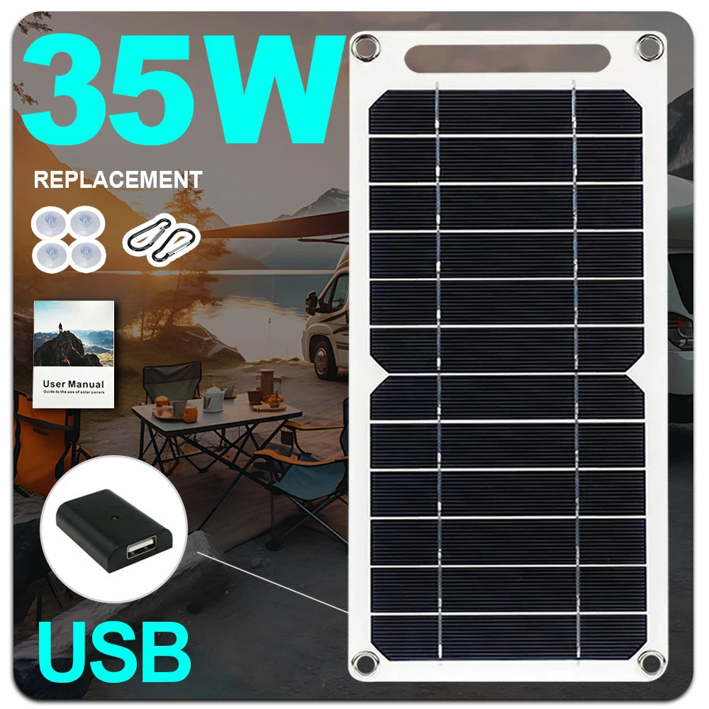 35W Portable Foldable Solar Charger Panel Dual USB Ports Fast Charging Power Bank iPhone Camping Outdoor Travel