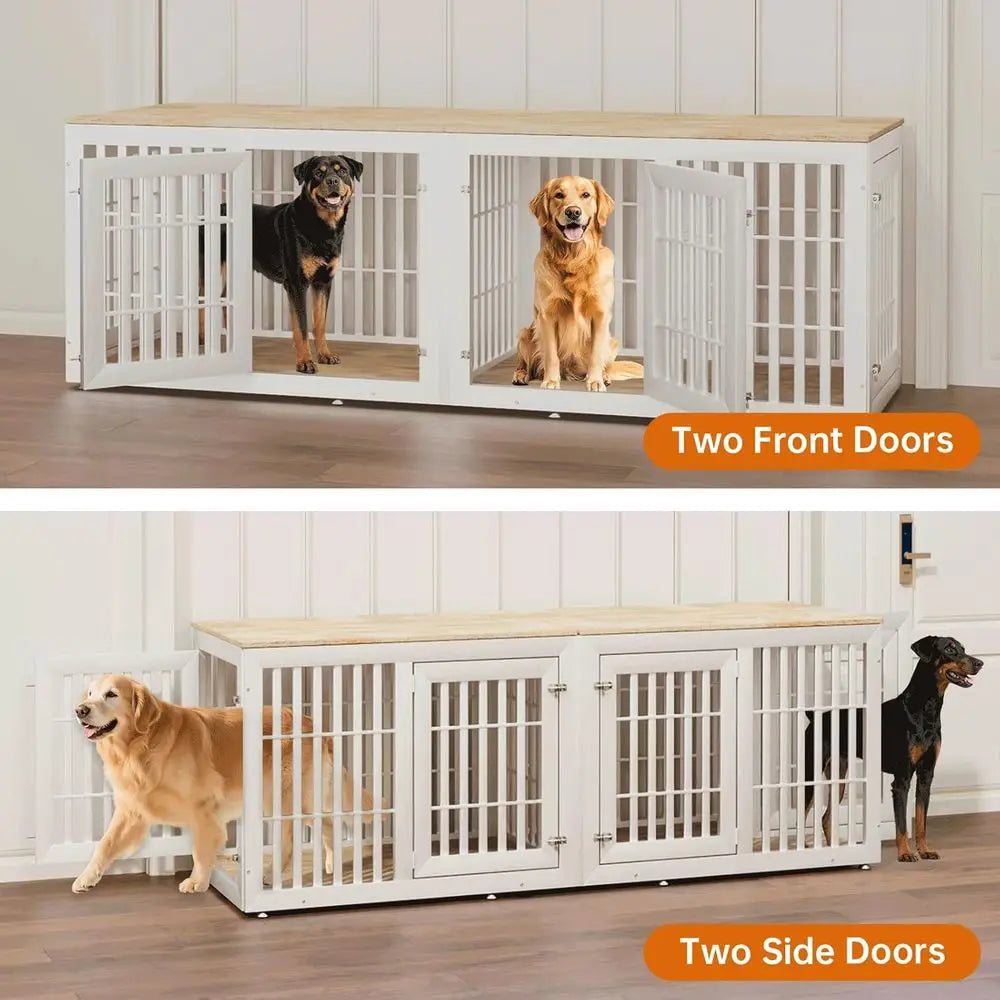 Rustic Wooden Dog Crate Furniture: Waterproof Top, Decorative Side Table for Small to Large Dogs (White & Wood)