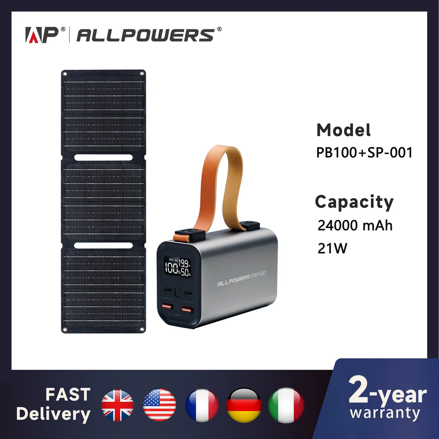 Power Bank PB 100W Fast Charging Powerbank with 21W Solar Panel Portable Battery Charger For Laptop Phone Camping