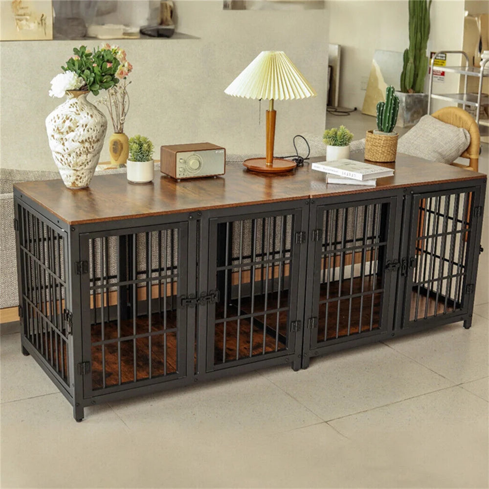 1 Pcs Ultra Thick Dog Crate Cage Pet Dog Puppy Kennel with Removable Divider and 4 Doors for 2 Small Dogs or 1 Medium Large Dog
