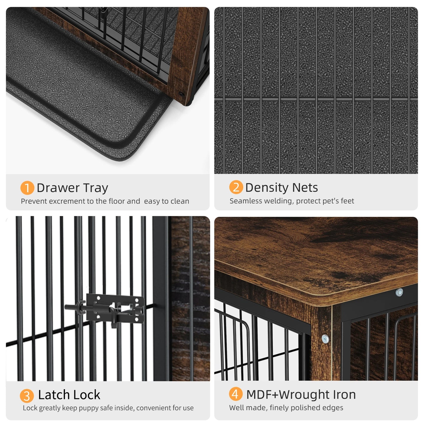 Modern Furniture Dog Cage, Pet Crate End Table, Indoor Wooden Kennel with Double Doors & Removable Tray for Small/Medium Dogs