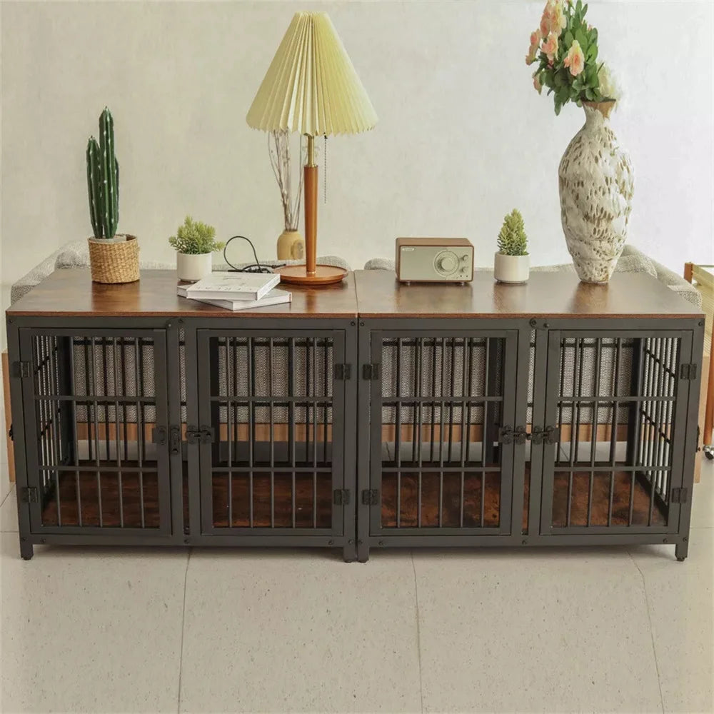 1 Pcs Ultra Thick Dog Crate Cage Pet Dog Puppy Kennel with Removable Divider and 4 Doors for 2 Small Dogs or 1 Medium Large Dog