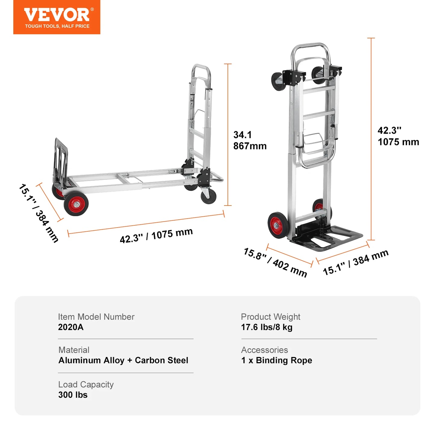 400 lbs Folding Hand Truck Lightweight Dolly with Wheels Foldable Luggage Utility Cart for Warehouse Transport Moving