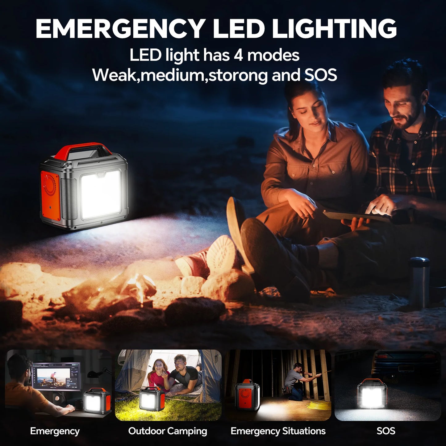 300W Portable Power Station, 296Wh 80000mAh Camping Solar Generator, Emergency Lithium Battery Outages, Black(with Solar Panel)