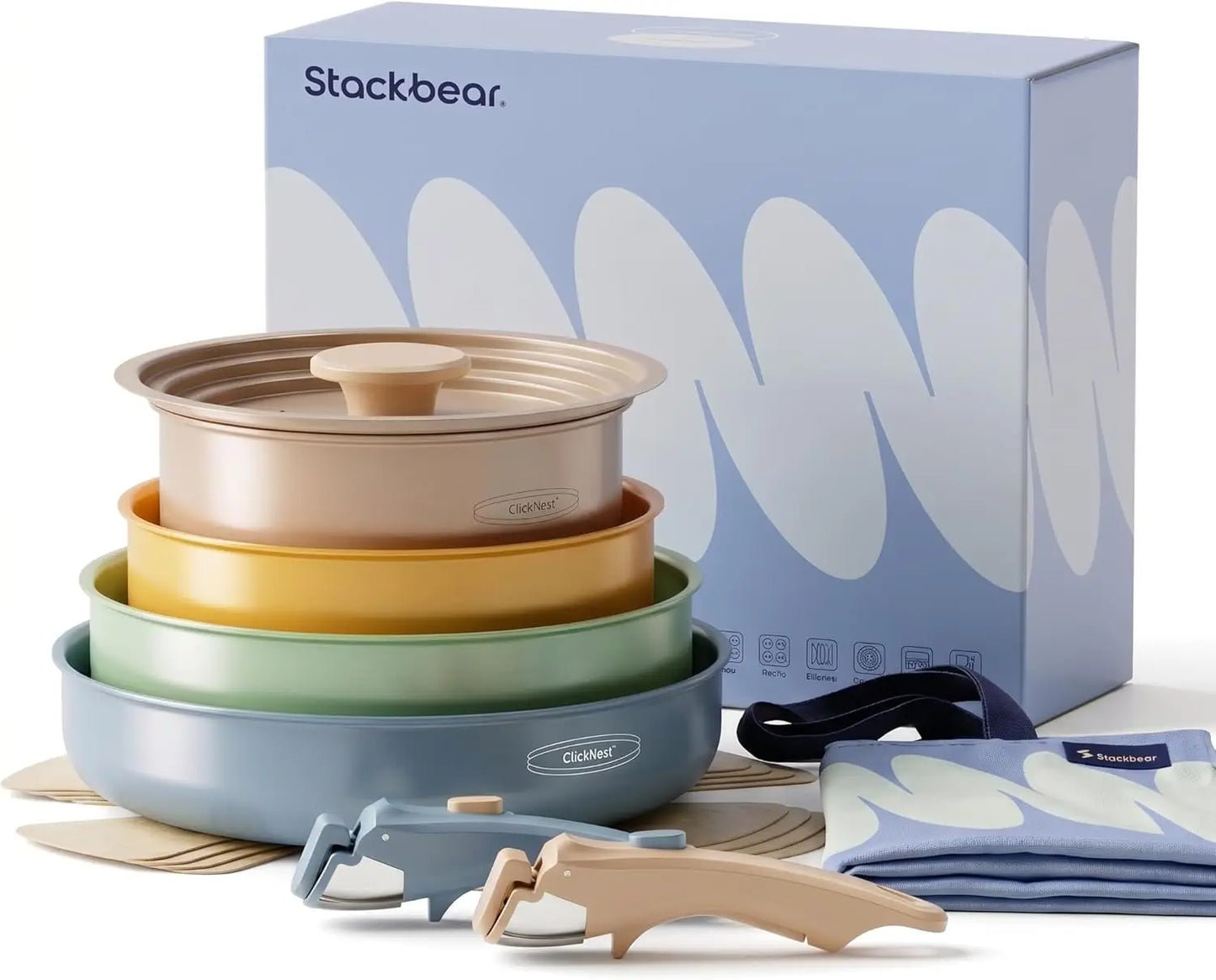 Ceramic Cookware Set, Detachable Handle Pots and Pans Non-Stick, 12-Piece Camping Cooking Set Nonstick with Storage Bag, Anti-Scratch
