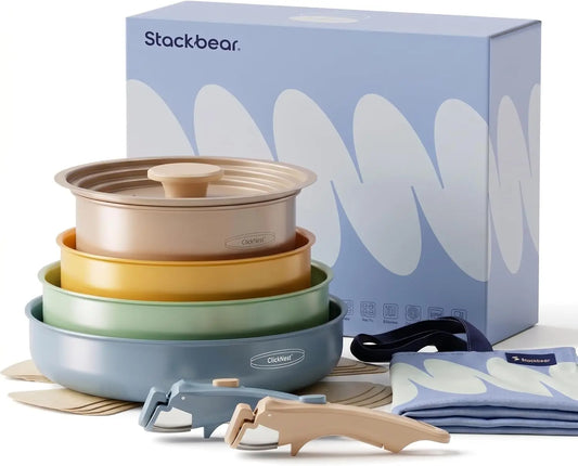 Ceramic Cookware Set, Detachable Handle Pots and Pans Non-Stick, 12-Piece Camping Cooking Set Nonstick with Storage Bag, Anti-Scratch