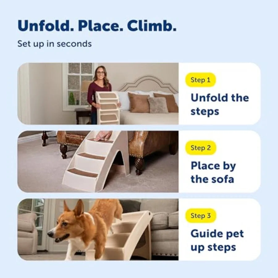 Folding Dog Stairs Portable door/Outdoor Pet Steps for a Couch Grey
