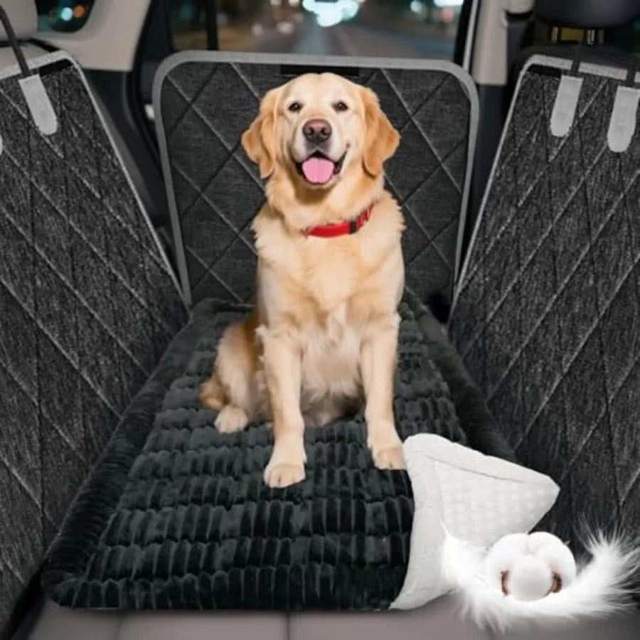 Dog Car Seat Cover 600D Heavy Duty Waterproof Pet Back Seat Extender with Hard Bottom Nonslip Scratch Proof Dog Hammock Machine