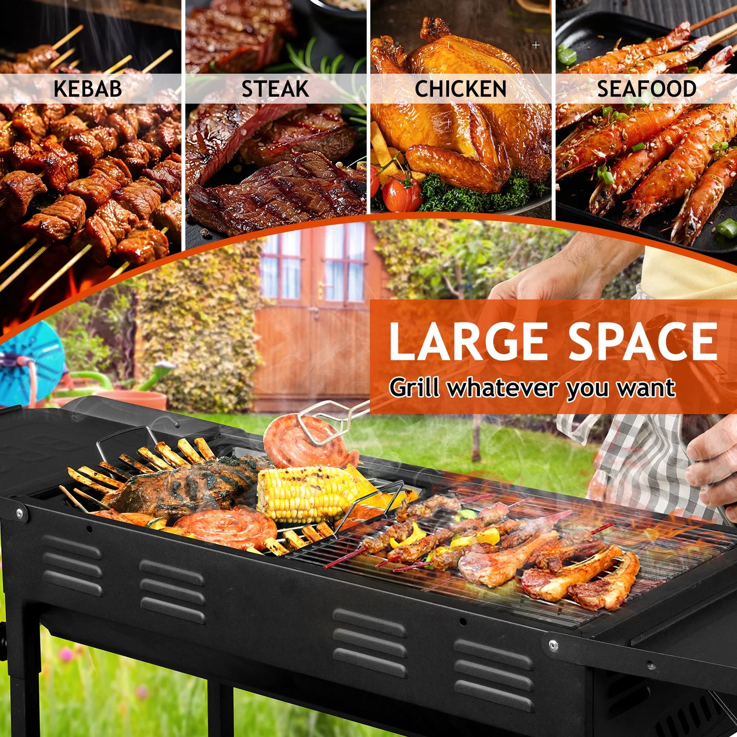 Portable Charcoal Grill Foldable Kabob Barbecue for Camping Hibachi Griddle Lamb Skewer Garden Backyard Party Picnic Black