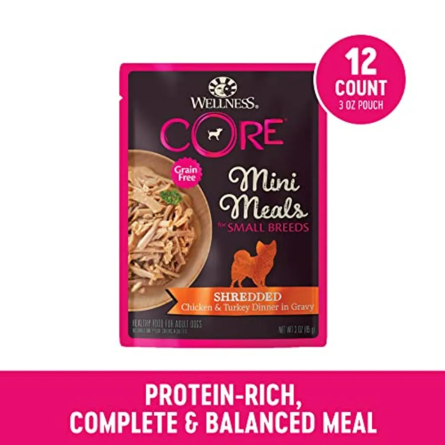 CORE Small Breed Mini Meals in Gravy Adult Wet Dog Food, Grain Free, Natural, and Turkey Dinner Recipe, 3 oz, Pack of 12 Pouche