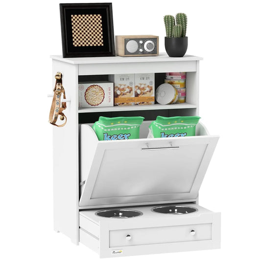 Dog Feeding Station with Raised Bowls & Storage Cabinet, Pet Feeder Cabinet Container with Hanger for Feeding & Customized