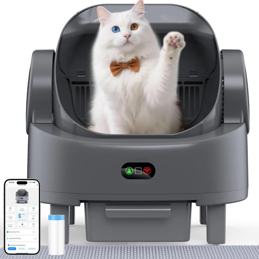Automatic Litter Box, Open Top Large Self-Cleaning Cat Litter Box for Multi Cats, APP Control & Multiple Safety, Customized