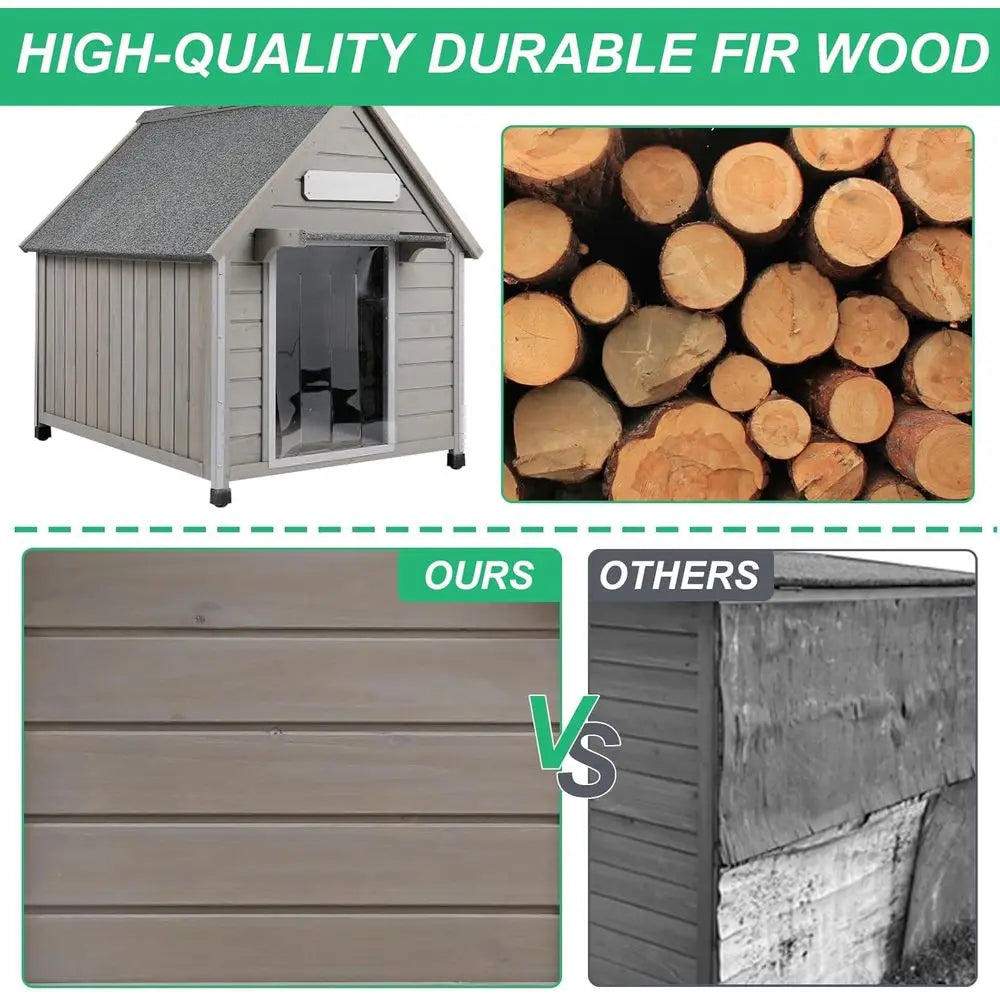 30.5" Waterproof Asphalt Roof Outdoor Dog House for Small to Medium Dogs, Large Metal Anti-Chew Indoor Kennel with Cloth Window
