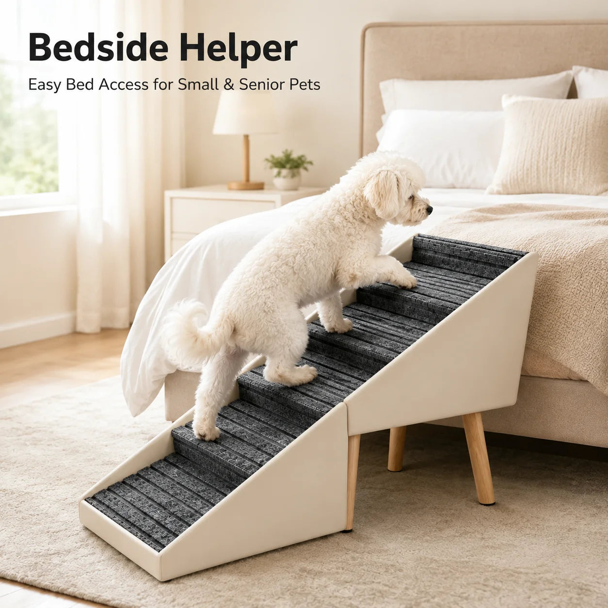 6 Step Dog Stairs Pet Ramp for Bed and Sofa Foldable Ottoman Non-Slip Steps for Small, Medium, Large Dogs Indoor Furniture Access