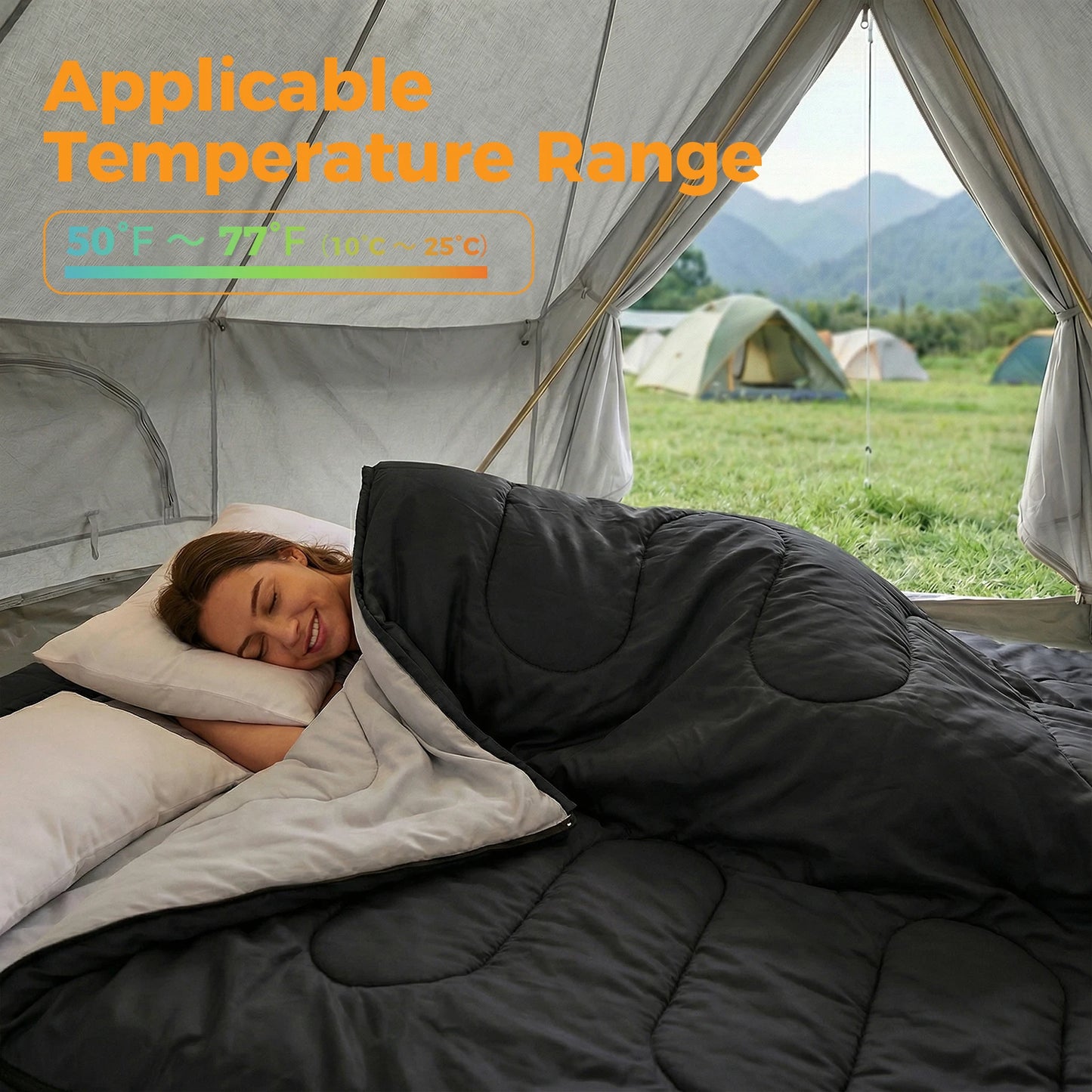 Double Sleeping Bag for Adults with Pillow, Lightweight 3 Season Portable Compact Sleeping Bag for 2 Person Hiking Fishing