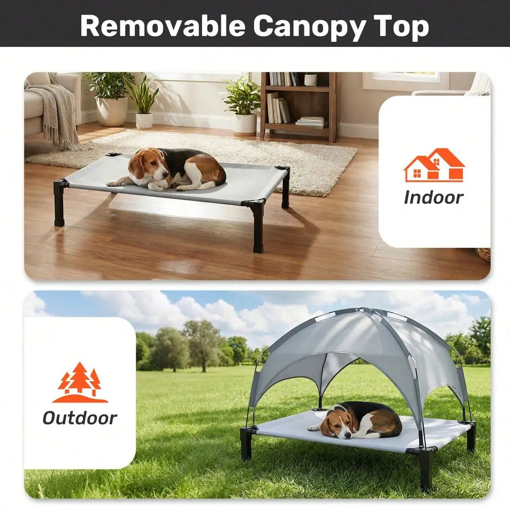 Dog Bed With Canopy, Outdoor Dog Bed Cot With Shade Tent, Portable Raised Pet Cot Cooling Bed For Dogs