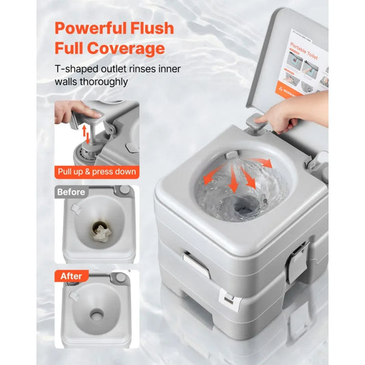 Portable Toilet, 5.3 Gallon Detachable Waste Tank, 120 Flushes, Camping Toilet for Adults, Outdoor Travel Potty with Level Indicator