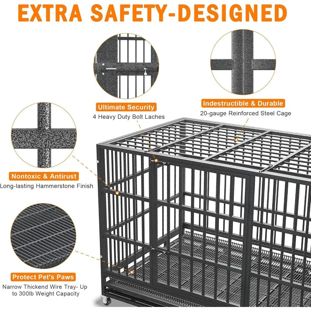 54/48/42/38 inch Heavy Duty Indestructible and Escape-Proof Dog Crate Cage Kennel for Large Dogs, High Anxiety Dog Crate