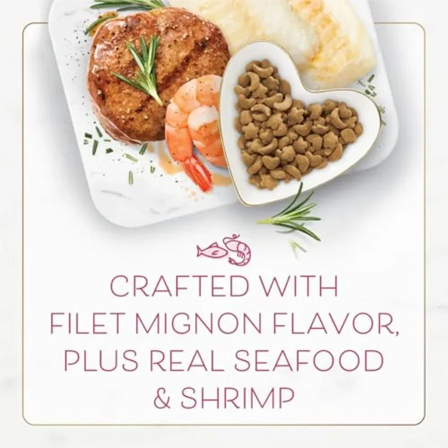 Filet Mignon Flavor with Real Seafood and Shrimp Dry Cat Food 7 Pound Bag (Pack of 1 )
