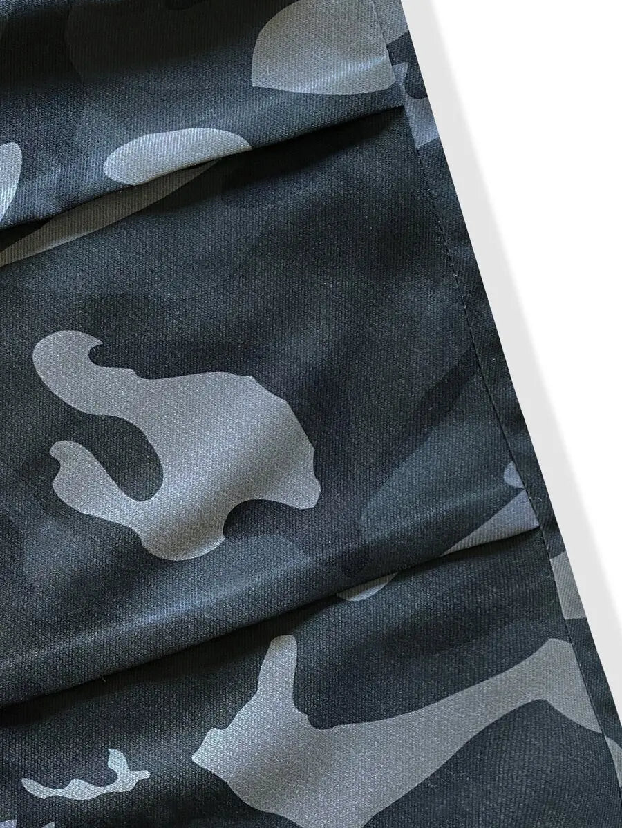 Loose Fit Camo Print Flap Pocket Drawstring Waist Cargo Pants For Men Fall