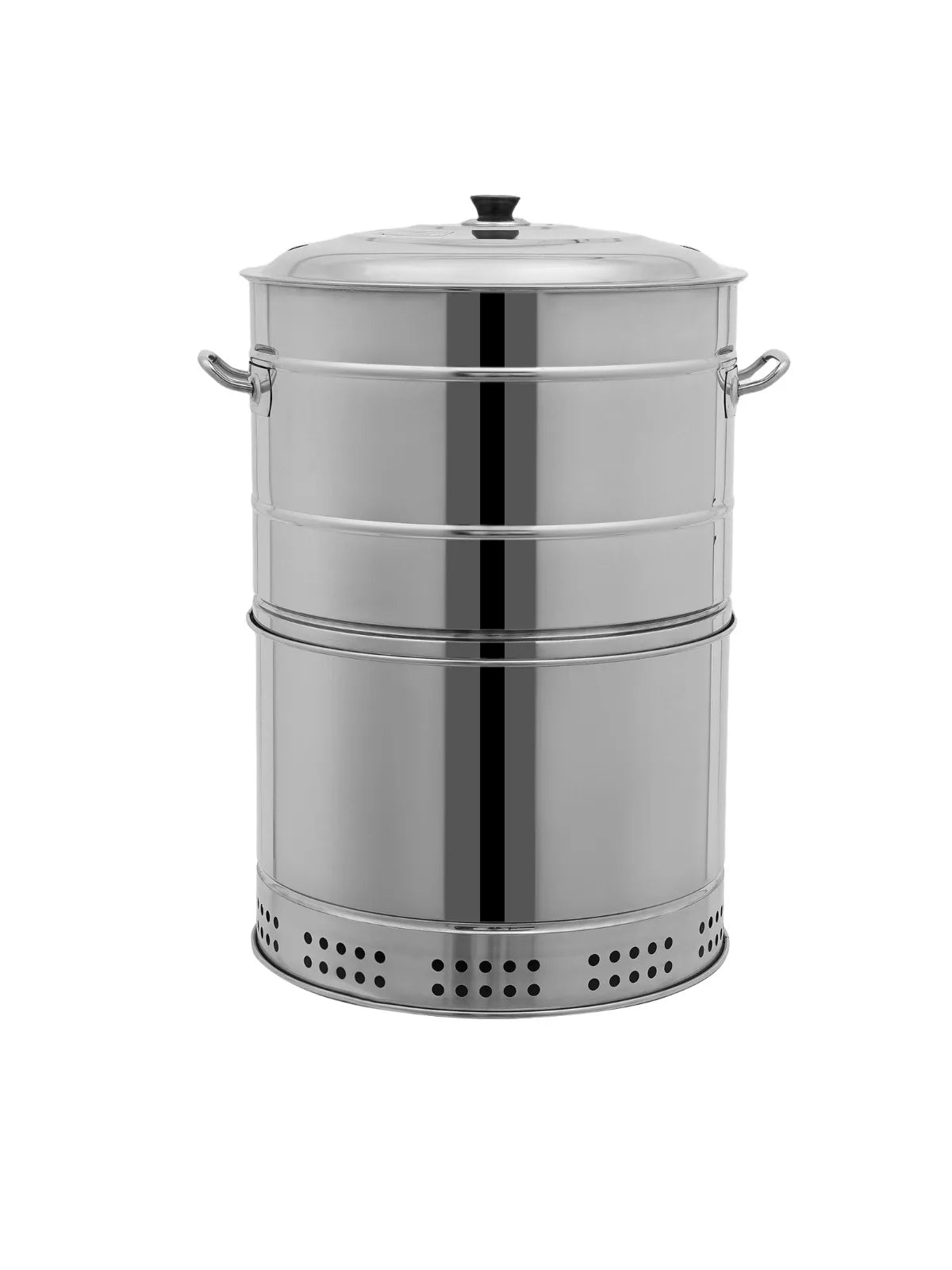 Large Stainless Steel Portable Smokeless Barbecue Charcoal Barrel Grill with Multiple Clips for Camping Picnics Backyard BBQs