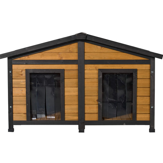 Natural Wood Double-Door Dog House Outdoor Waterproof Kennel for Large Breeds Multi-Dog Family Use