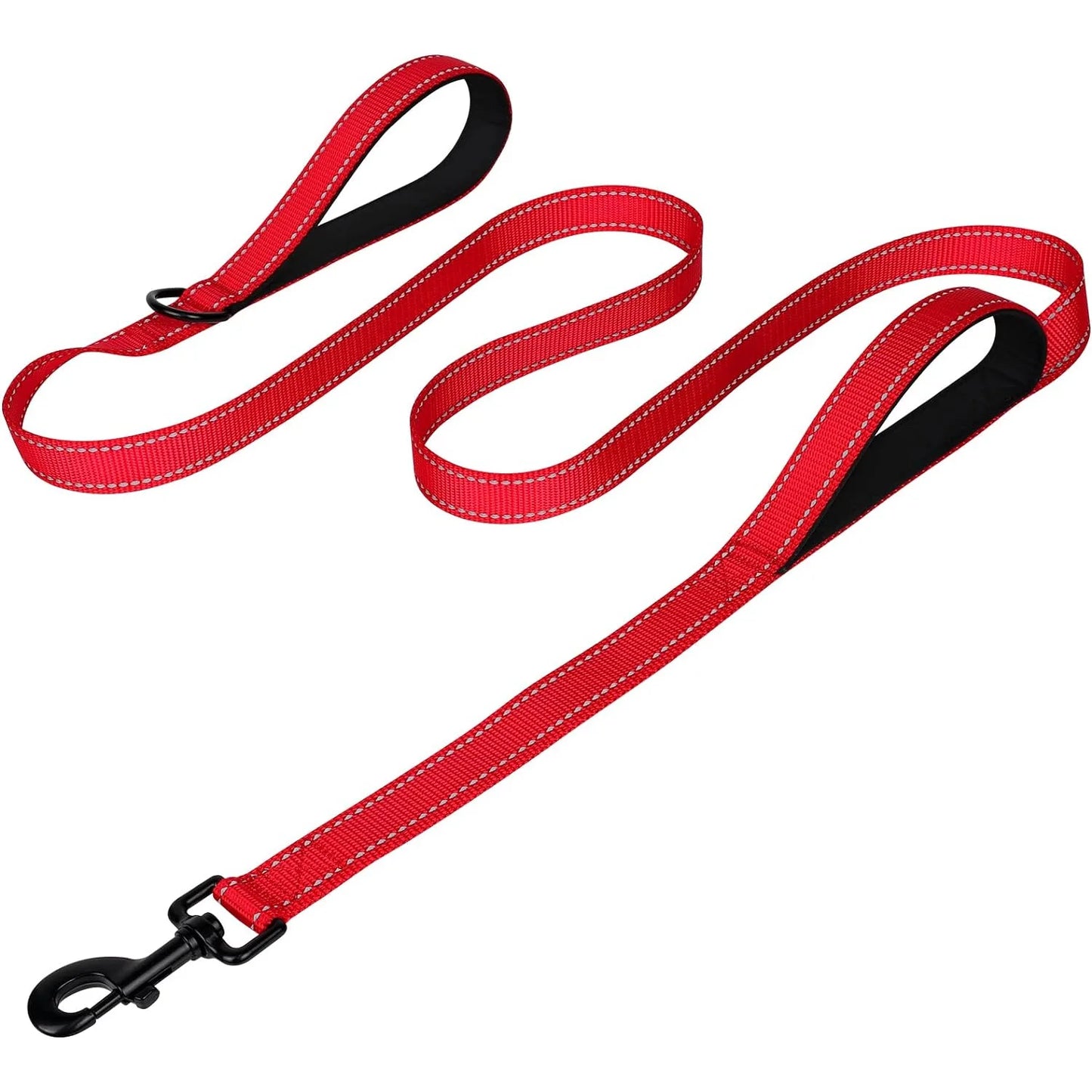 Heavy Duty Double Handle Dog Leash with Reflective Strips for Night Safety - Ideal for Large and Extra Large Breeds