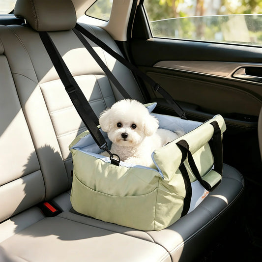 Dog Car Seat for Small Dogs Soft Pet Car Travel Carrier Bed w/ Safety Belt and Storage Pocket Cat Booster Carseats up to 22 lbs