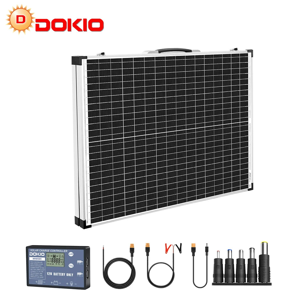 100W/160W/200W Foldable Glass Solar Panel Kit with 12V Controller, Cable Set, for RV/Home/Backup Power