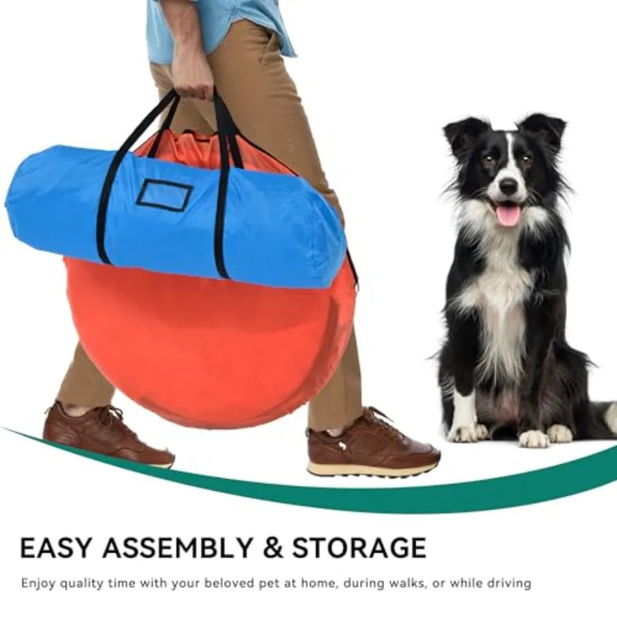 Dog Agility Training Equipment Set with Flexible Tunnel, Hurdle, Jump Ring, 6 Weave Poles, Pause Platform, Teaser Pole, and Carry Bag