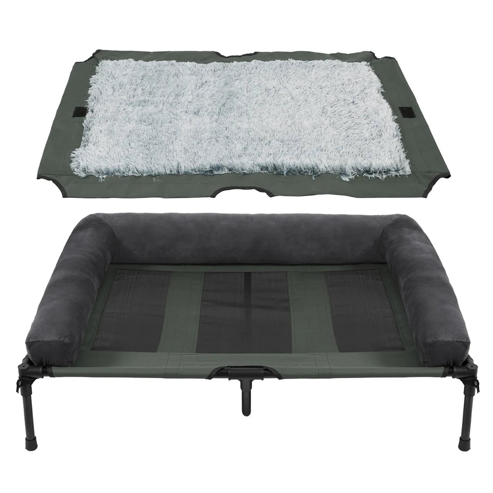XXL, XL Large Dog Bed Outdoor Raised Dog Bed with Cooling Breathable Mat and Soft Plush Mat Pet Puppy Camping Cot for Home Garden