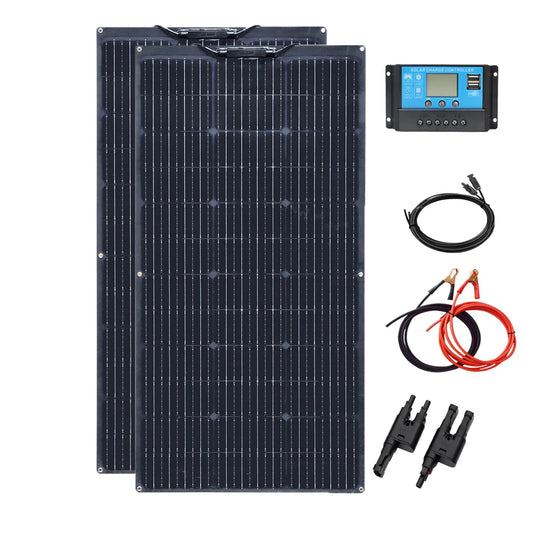 200W Solar Panels 100W Solar Panel 12V Solar Panel Kit 300W Flexible Solar Battery for RV Boat Cabin Tent Car Trailer Battery