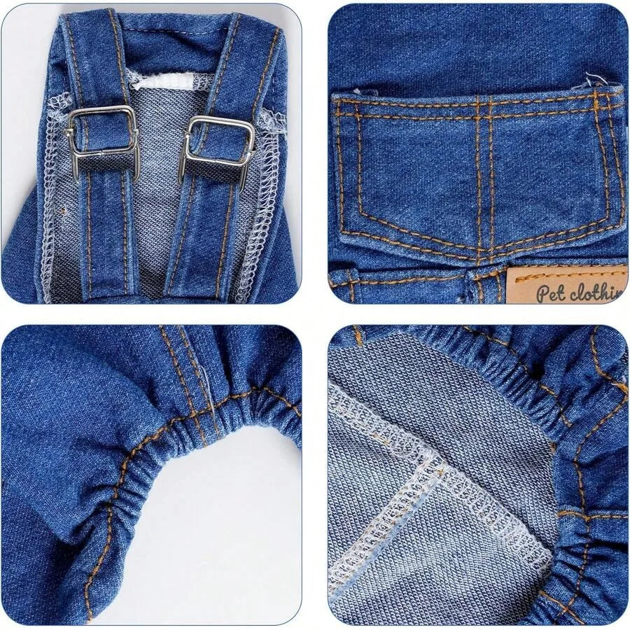 1 Piece of Dog Denim Shirts Puppy Jean Jacket Sling Jumpsuit Costumes Pet Jeans Overalls Dog Pants Outfit
