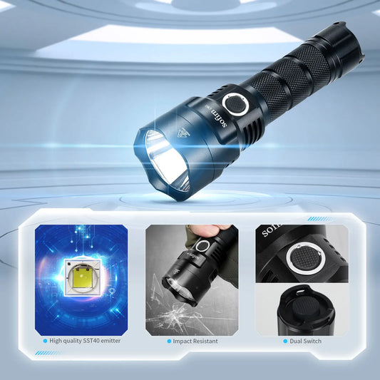 C8G SST40 Powerful LED Flashlight 21700 With Power Indicator Lantern 18650 Torch 2 Groups Ramping SOS Beacon Outdoor
