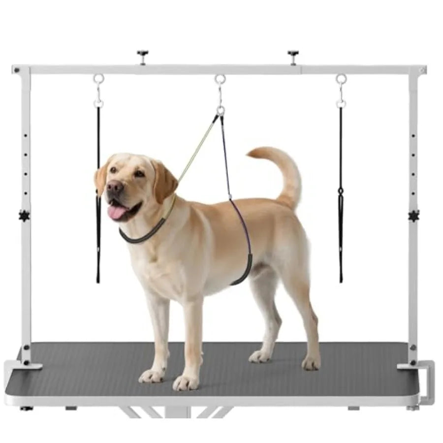 Dog Grooming Arm with Clamp for Large Dog Adjustable Height to 33" and Width to 43" Pet Grooming Table Arm with 2 Loop Noose