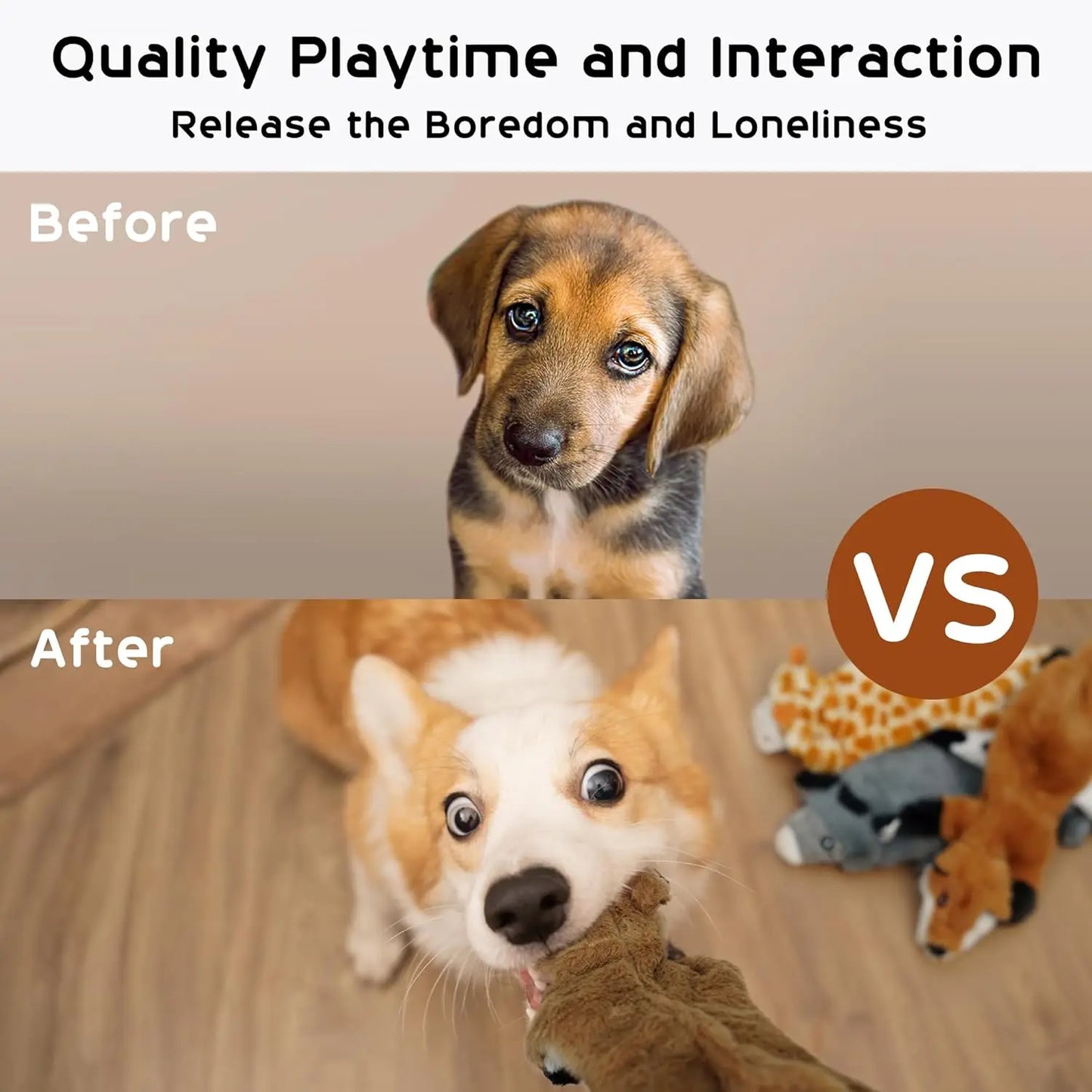 Dog Squeaky Toys, 5 PCS Crinkle Plush Dog Toys, No Stuffing Dog Toys for Small, Medium, Large Dogs, Stuffless Puppy Toys for Bored Dogs