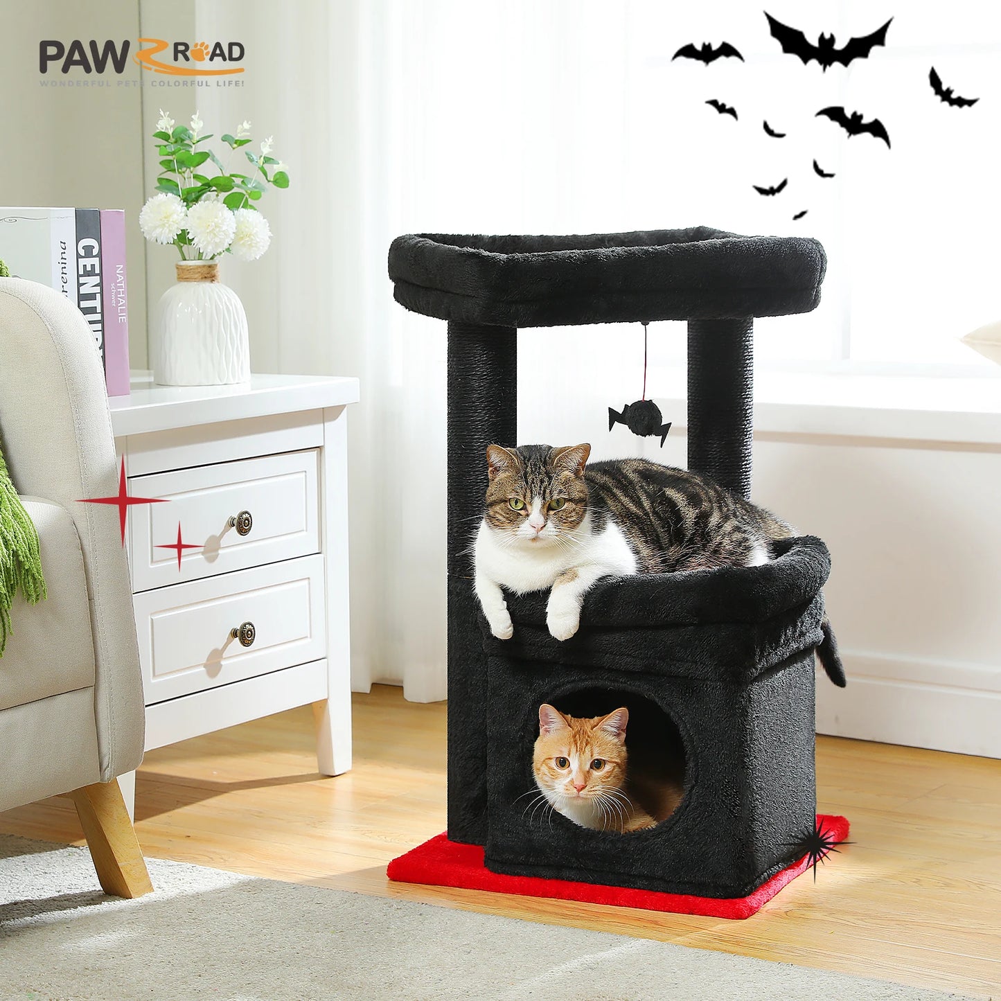 Cat Tree Cat Tower with Cozy Condo, Wide Top Perch, Natural Sisal Posts, Soft Plush, Playful Pom-Pom Suitable for 1-2 Indoor Cats