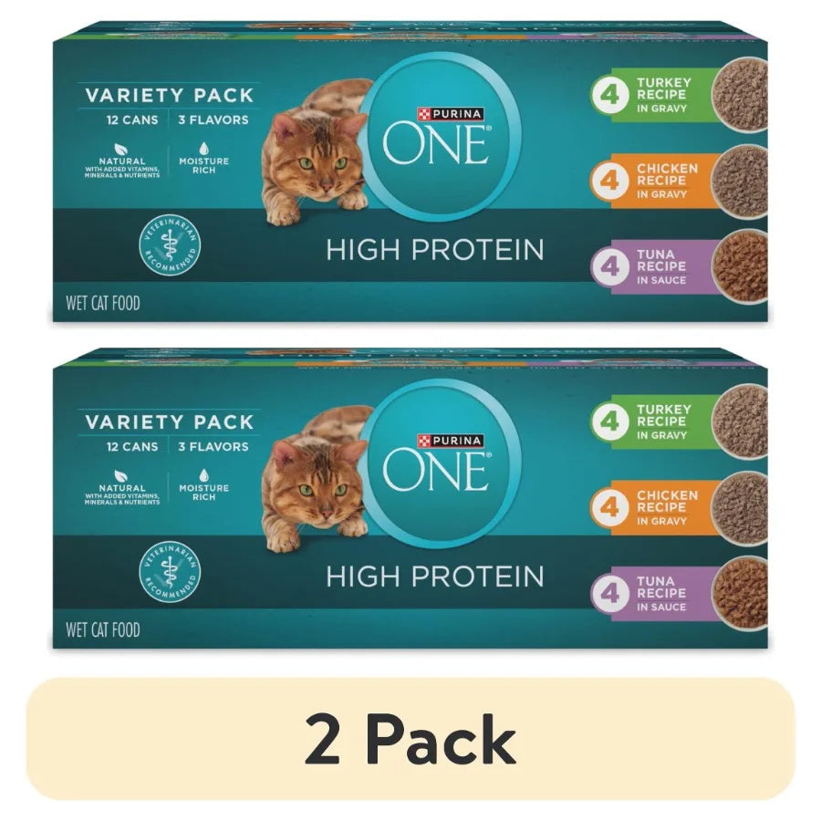 2 pack Natural, High Protein Wet Cat Food Variety Pack, Turkey, Chicken and Tuna Recipes, 3 oz.