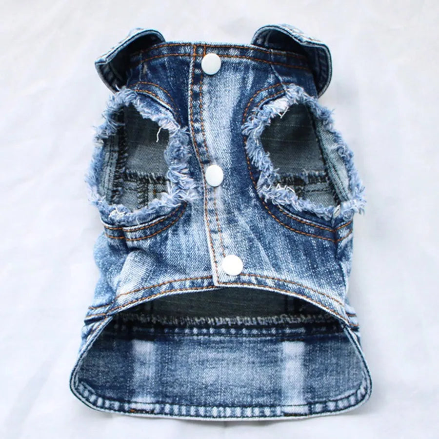 1pc Small Dog Harness Vest With Leash Clip, Denim Effect, Suitable For Spring/Autumn, Poodle, Bichon Frise, Teddy, Small Breed Dogs, Runs Small, Recommend Ordering One Size Up