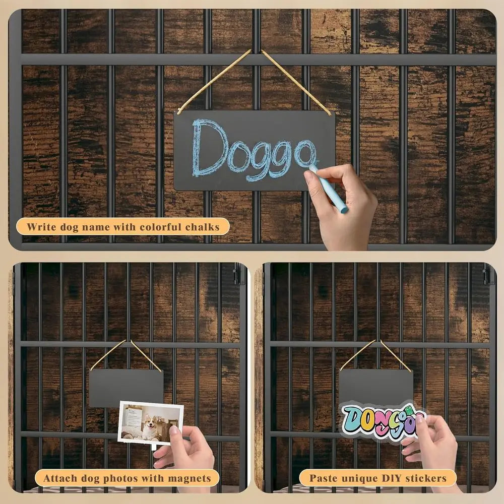 63" Large Double Dog Kennel Furniture for 2 Dogs – Extra Sturdy XXL Metal & Wooden Medium Dog Cage with Removable Divider, Dual